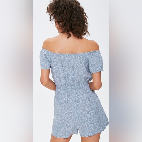 NWT Forever 21 Style Romper Dusty Blue/Cream Size M - Picture 3 of 5